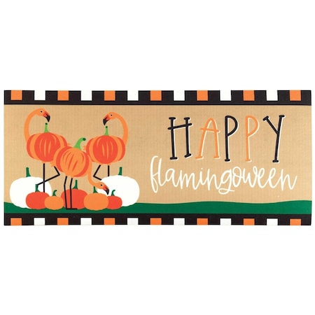 Perfectpillows 9.75 x 21.875 in. Happy Flamingoween Insert Doormat PE3459534